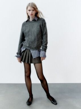 NEW Zara Mini Skirt Pleated Plaid Grey Check Academia Short School Girl